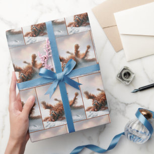 Papier Cadeau Setter Irlandais S'Amusant Dans La Neige