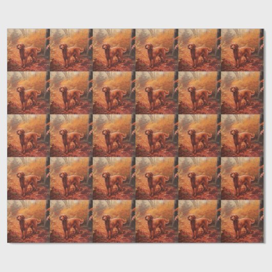 Papier Cadeau Setter rouge irlandais à l'automne Feuilles automn (Plat)