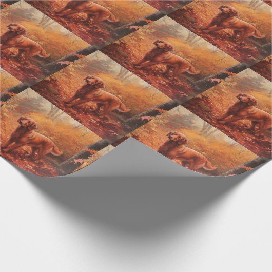 Papier Cadeau Setter rouge irlandais à l'automne Feuilles automn (Coin)