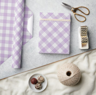Papier Cadeau Shabby Chic Blanc Lavande Violette En vichy