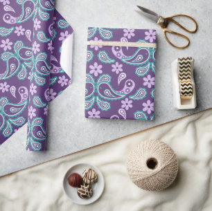 Papier Cadeau Shabby Chic Purple et bleu Motif Paisley