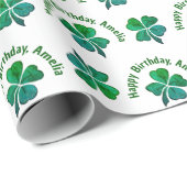 Papier Cadeau Shamrock Clover Green Joyeux anniversaire (Coin rond)