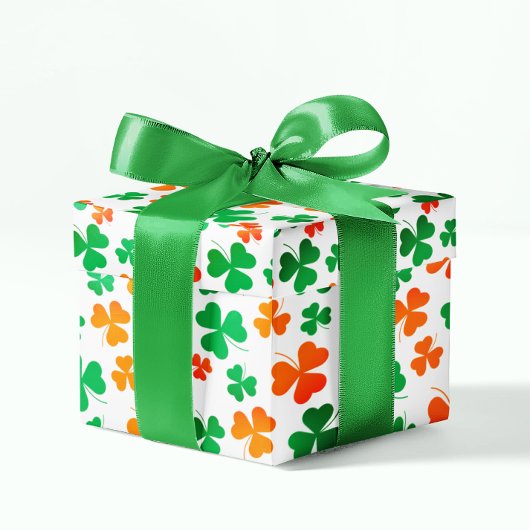 Papier Cadeau Shamrock Clover Vert Blanc Orange Irlande Drapeau