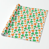 Papier Cadeau Shamrock Clover Vert Blanc Orange Irlande Drapeau (Déroulé)