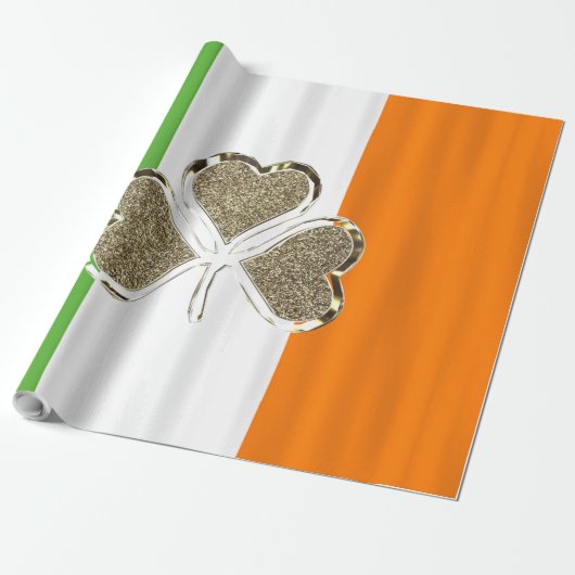 Papier Cadeau Shamrock d'or Clover Irish Flag Irlande Chic (Déroulé)