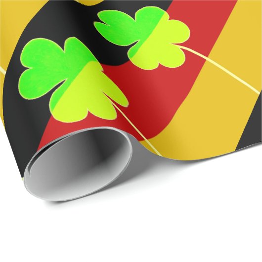Papier Cadeau Shamrock du drapeau irlandais allemand Clover St P (Coin rond)