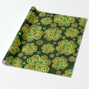Papier Cadeau Shamrock irlandais Motif de quatre feuilles de tr