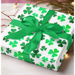 Papier Cadeau Shamrock  Jour de la Saint Patrick Vert Blanc Retr