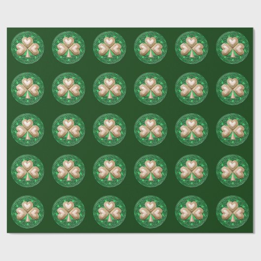 Papier Cadeau Shamrock Or Sur Papier D'Enveloppement Vert (Plat)