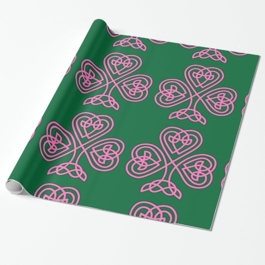 Papier Cadeau Shamrock rose sur papier Arrière - plan vert (Déroulé)