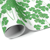 Papier Cadeau Shamrocks irlandais en blanc (Coin rond)