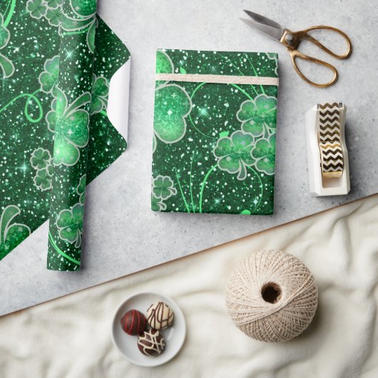 Papier Cadeau Shamrocks scintillants et torsades ID289 (Artisanat)