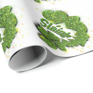 Papier Cadeau Shamrocks verts   Coeurs étincelants Shainte