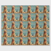 Papier Cadeau Shar Pei Chien Christmas Plage Vintage (Plat)