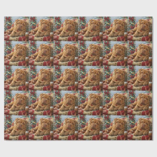 Papier Cadeau Shar Pei Chien Festif de Noël (Plat)