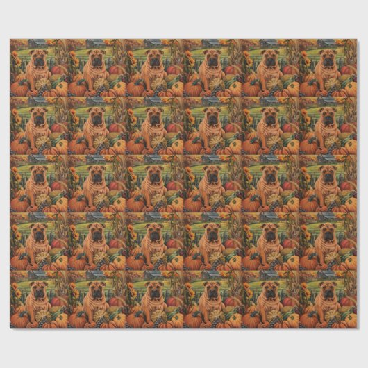 Papier Cadeau Shar Pei Chien Moisson Automne Thanksgiving (Plat)