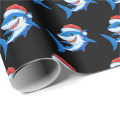 Papier Cadeau Shark Christmas Santa Hat Ocean Gift (Coin rond)