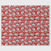 Papier Cadeau Shark Santa Hat Festive Rouge Noël Design (Plat)