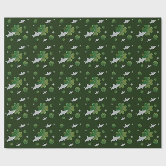 Papier Cadeau Shark St. Patrick's Day Shamrock Vert (Plat)