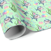 Papier Cadeau Shark Wrapping Paper in Green (Coin rond)