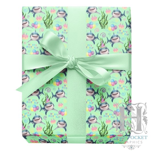 Papier Cadeau Shark Wrapping Paper in Green