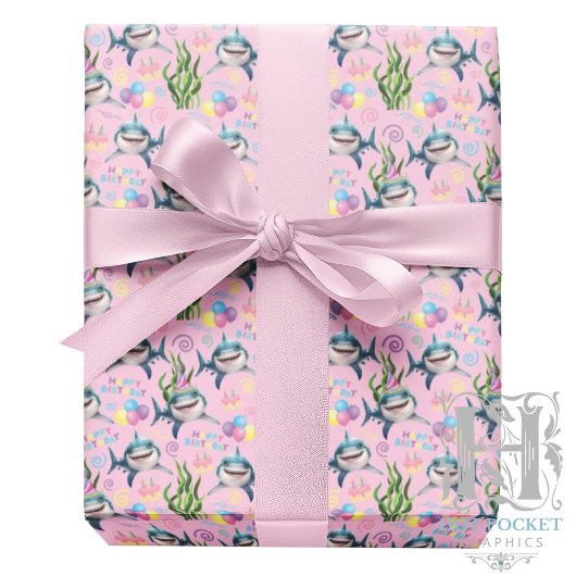 Papier Cadeau Shark Wrapping Paper in Pink