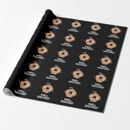 Papier Cadeau Shell Shocky Funny Seashell Pun Dark BG (Déroulé)