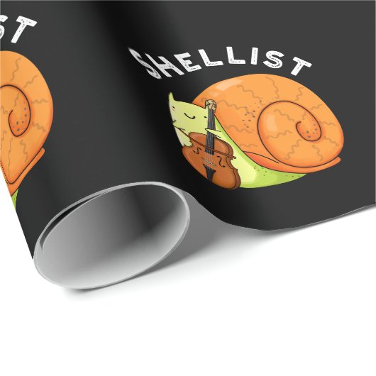 Papier Cadeau Shellist Funny Snail Cello Pun Dark BG (Coin rond)