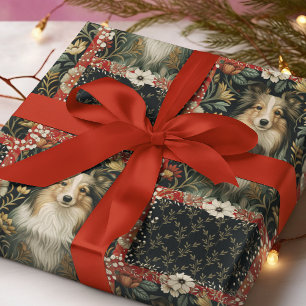 Papier Cadeau Sheltie Berger des Shetland Floral Victorien