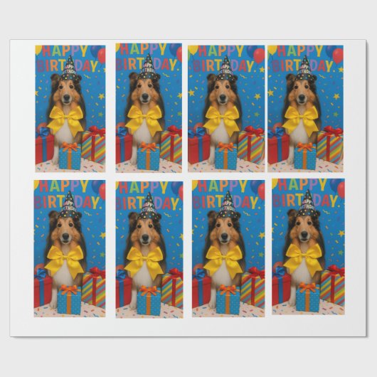 Papier Cadeau Sheltie Birthday Party (Plat)