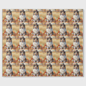 Papier Cadeau Shetland Sheepdog Automne quitte Thanksgiving Art (Plat)
