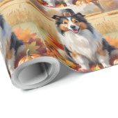 Papier Cadeau Shetland Sheepdog Automne quitte Thanksgiving Art (Coin rond)