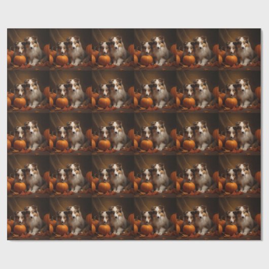 Papier Cadeau Shetland Sheepdog Chiot Chiot Automne Citrouille d (Plat)