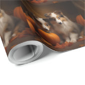 Papier Cadeau Shetland Sheepdog Chiot Chiot Automne Citrouille d (Coin rond)