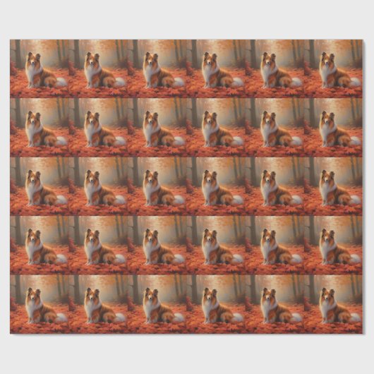 Papier Cadeau Shetland Sheepdog en automne Feuilles automne Insp (Plat)