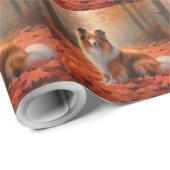 Papier Cadeau Shetland Sheepdog en automne Feuilles automne Insp (Coin rond)
