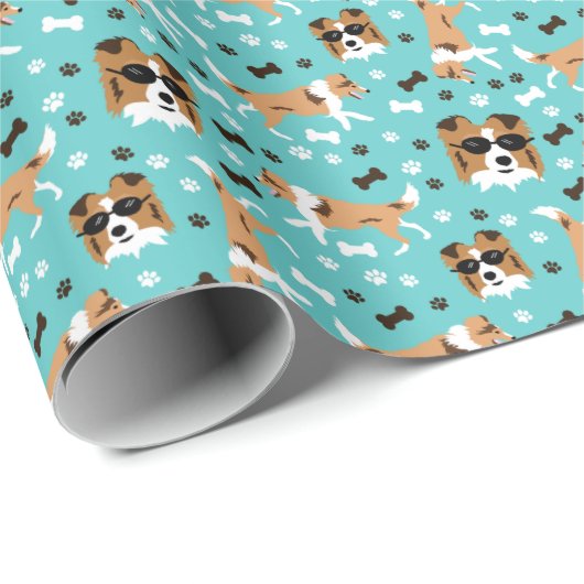 Papier Cadeau Shetland Sheepdog Shelter Aqua Wrapping Papier (Coin rond)