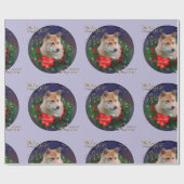 Papier Cadeau Shiba Inu - couronne de Noël (Plat)