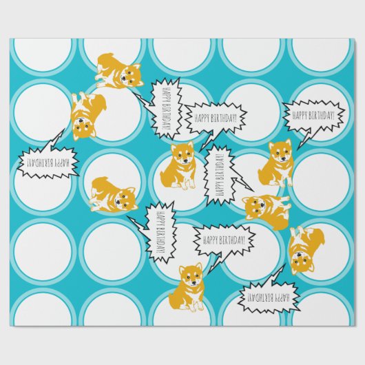 Papier Cadeau Shiba Inu Discours Bubbles Joyeux Anniversaire W P (Plat)