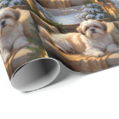 Papier Cadeau Shih Tzu avec les lumières de Noël (Coin rond)