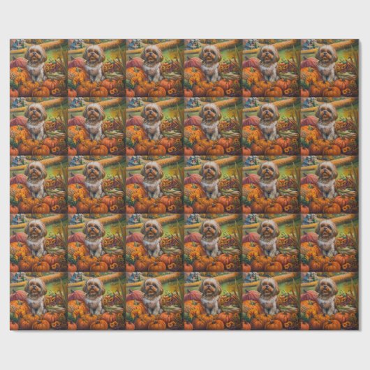 Papier Cadeau Shih Tzu Chien Moisson d'automne Thanksgiving (Plat)