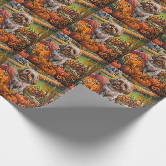 Papier Cadeau Shih Tzu Chien Moisson d'automne Thanksgiving (Coin)