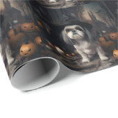 Papier Cadeau Shih Tzu Citrouilles Halloween effrayant (Coin rond)
