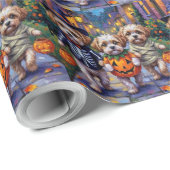 Papier Cadeau Shih Tzu Dogs Trick-or-Treating Halloween Costumes (Coin rond)