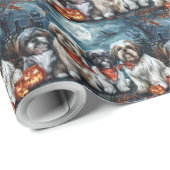 Papier Cadeau Shih Tzu Halloween Éffrayant (Coin rond)