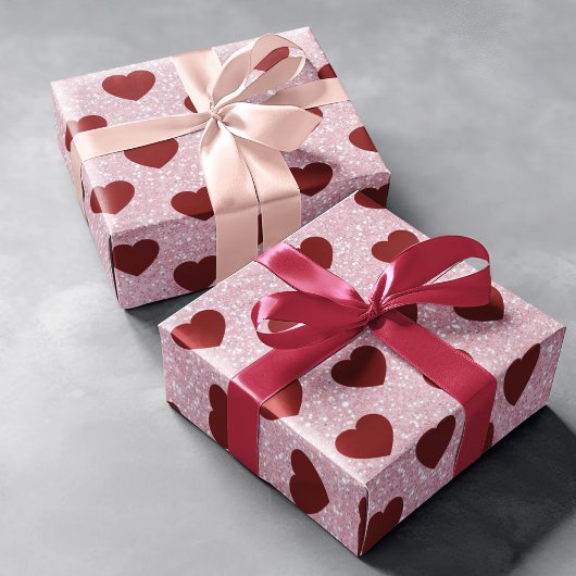 Papier Cadeau Shiny Glitter Heart Valentine Pattern Gift Wrap