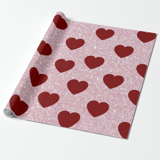 Papier Cadeau Shiny Glitter Heart Valentine Pattern Gift Wrap (Déroulé)