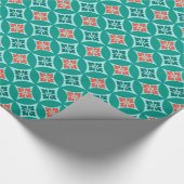 Papier Cadeau Shippo avec Motif Fleur, Turquoise et Coral (Coin)