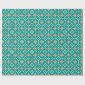 Papier Cadeau Shippo avec Motif Fleur, Turquoise et Coral (Plat)
