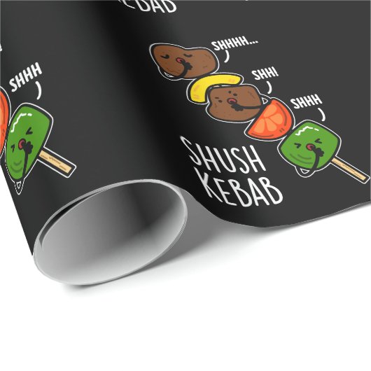 Papier Cadeau Shush Kebab Funny Food Pun Dark BG (Coin rond)